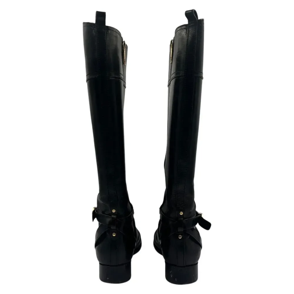 Tory Burch Brita Leather Tall Knee High Riding Boots Black Size 7.5M